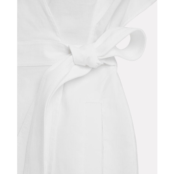 ALC Linen Blend Ruffled Flutter Short Sleeve Tie Waist V-Neck Mini Wrap Dress 10 - Picture 9 of 16